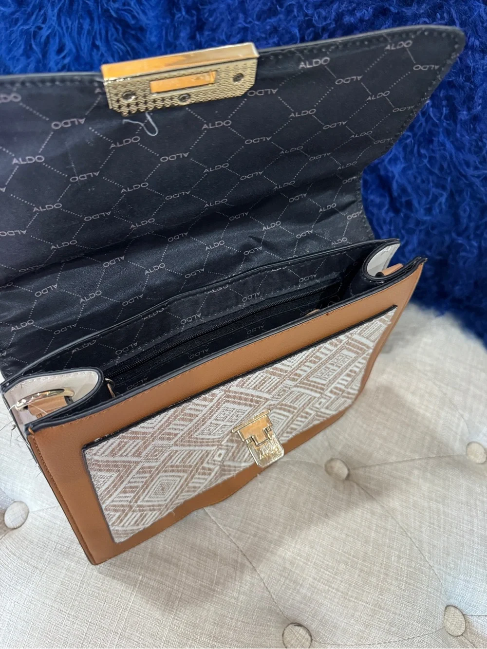 Aldo Tan and White Top-Handle Satchel
